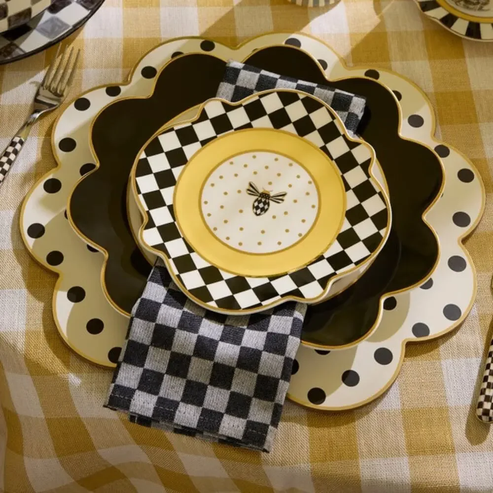 NEW Mackenzie Childs Black Check Cotton Dinner Napkins 18.5 x18.5 Set of 4